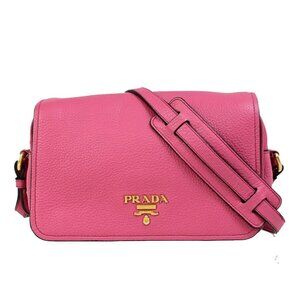 PRADA Logo Crossbody Flap Shoulder Bag Leather Pink GHW 50RK724